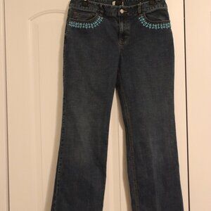 Loft Denim embellished jean boot leg  size 8 med wash southwestern